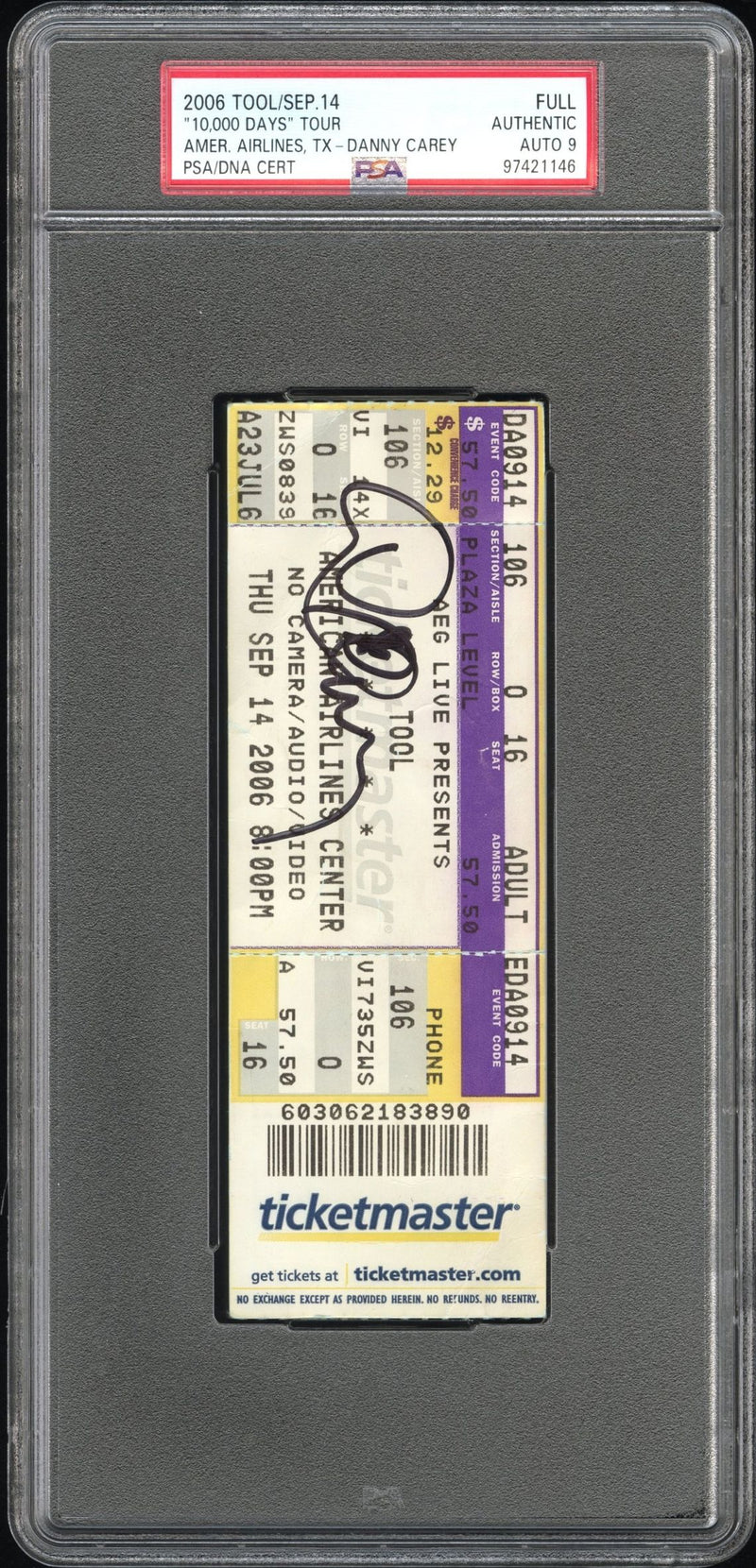 Danny Carey Signed Autographed Full Ticket “10,000 Days” Tour 9/14/06 PSA/DNA 9 Mint