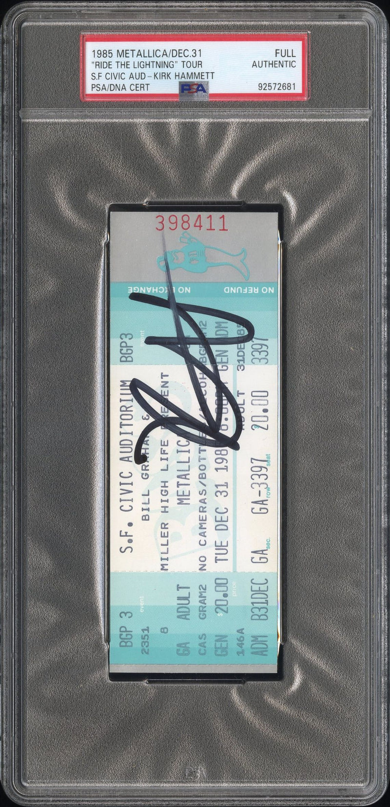 Kirk Hammett Signed Autographed Full Ticket “Ride The Lightning” Tour 12/31/85 PSA/DNA Authenticated