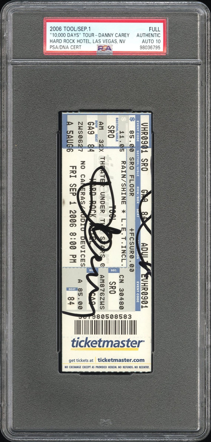 Danny Carey Signed Autographed Full Ticket “10,000 Days” Tour 9/1/06 PSA/DNA 10 Gem Mint