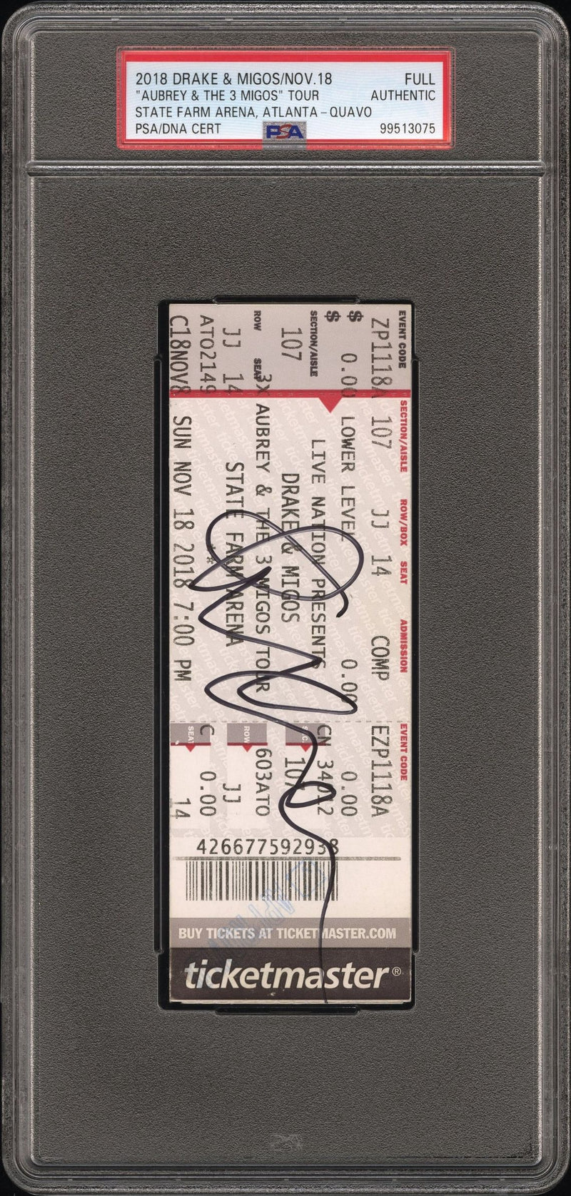 Quavo Signed Autographed Full Ticket “Aubrey & The 3 Migos” Tour 11/18/18 PSA/DNA Authenticated