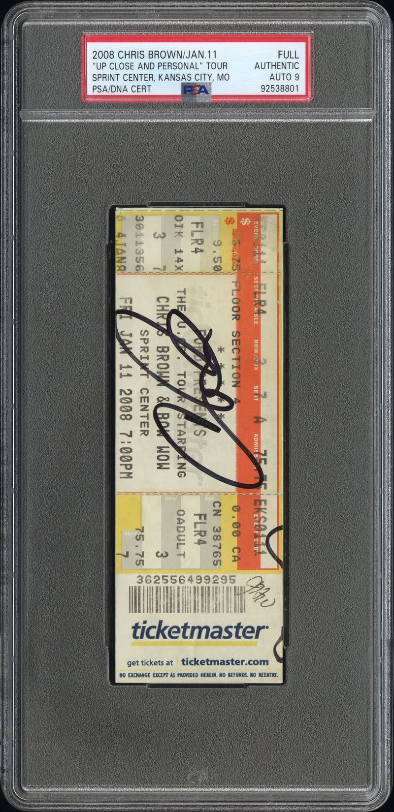 Chris Brown Signed Autographed Ticket “Up Close And Personal” Tour 1/11/08 PSA/DNA 9 Mint