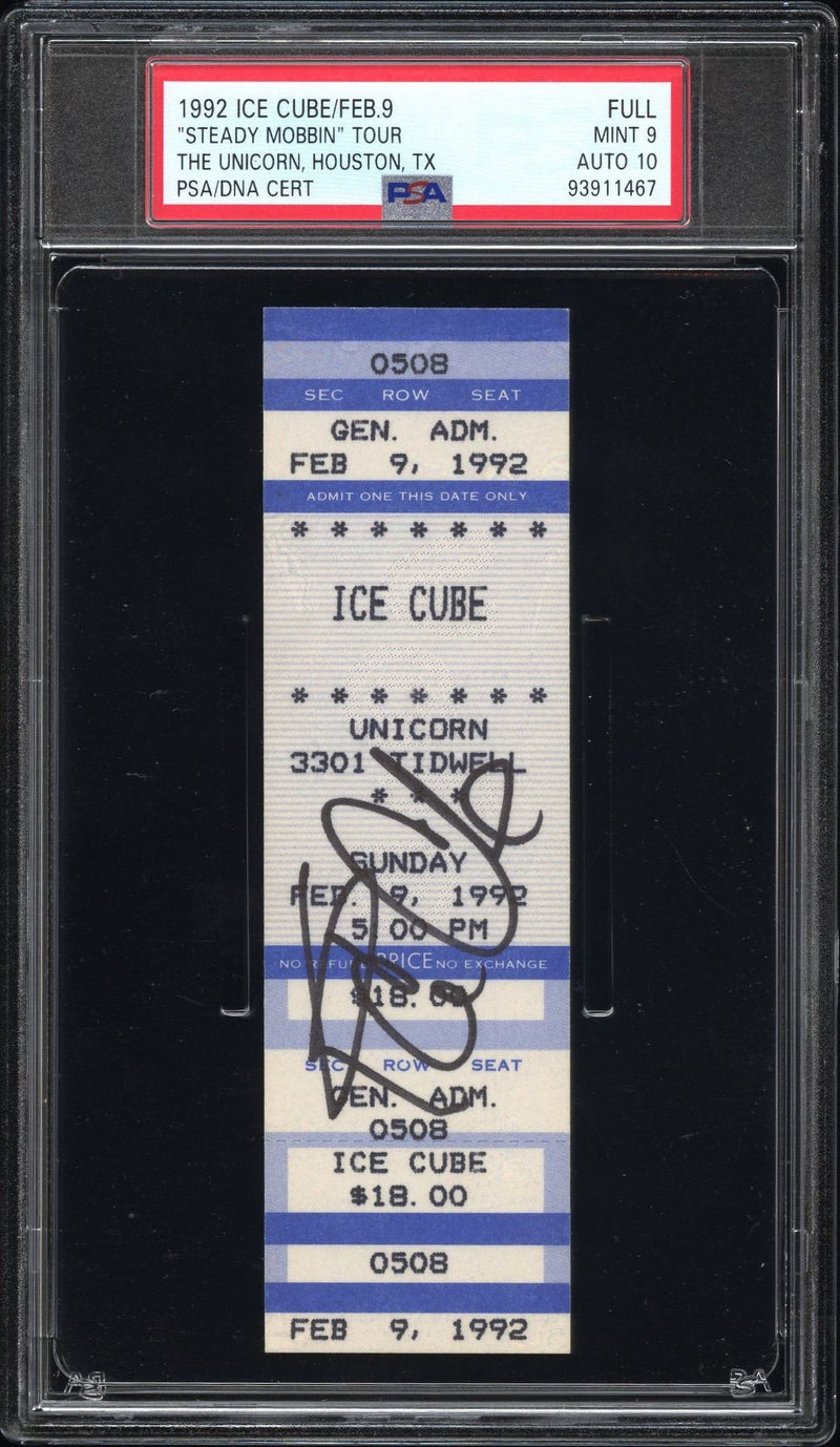 Ice Cube Signed Autographed Full Ticket “Steady Mobbin” Tour 2/9/92 PSA 9/10 Mint