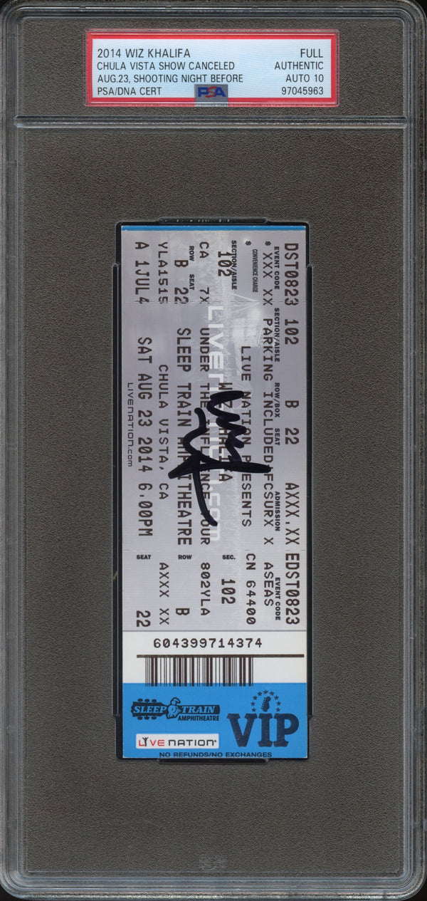 Wiz Khalifa Signed Autographed Full Ticket "Under The Influence" Tour 8/23/14 PSA/DNA 10 Gem Mint