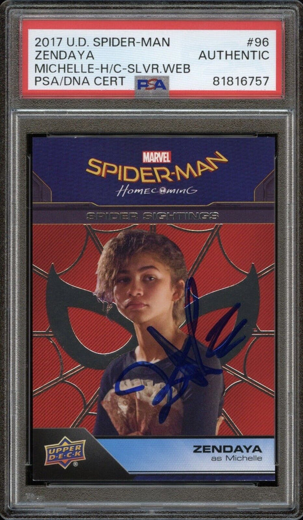 2017 U.D. Spider-Man #96 Zendaya Michelle Homecoming Silver Web Auto PSA/DNA Aut