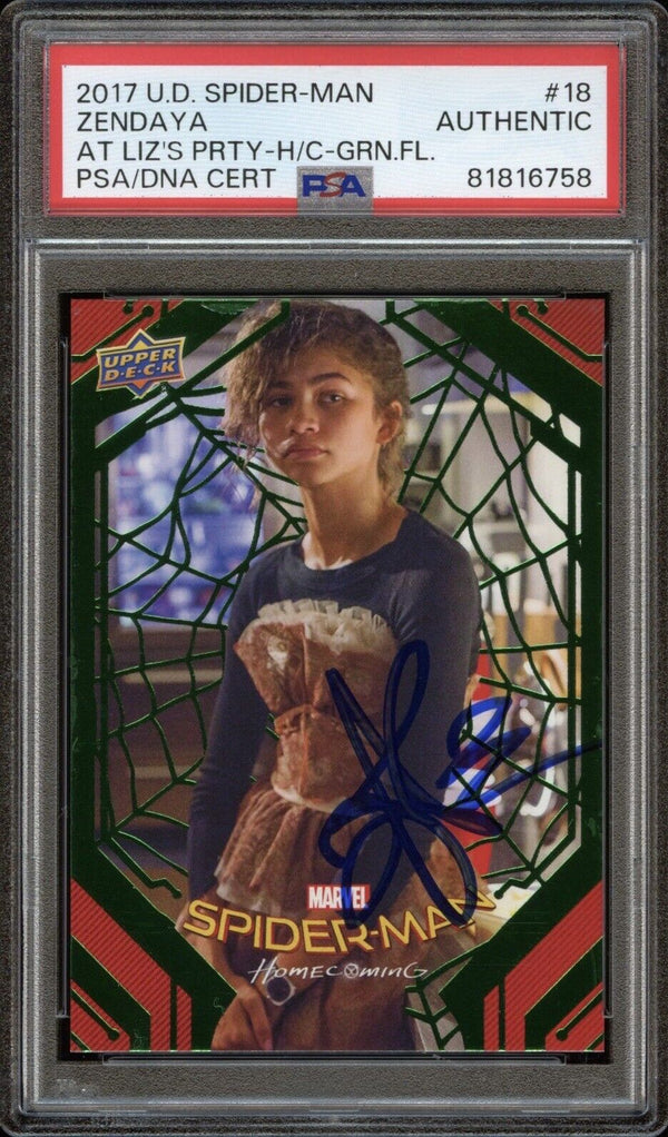 2017 U.D. Spider-Man #18 Zendaya At Liz’s Party Green Foil Auto PSA/DNA Authentic