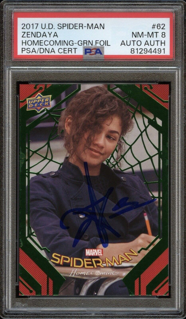 2017 U.D. Spider-Man #87 Zendaya Michelle’s Sketches Green Foil Auto PSA 8 NM