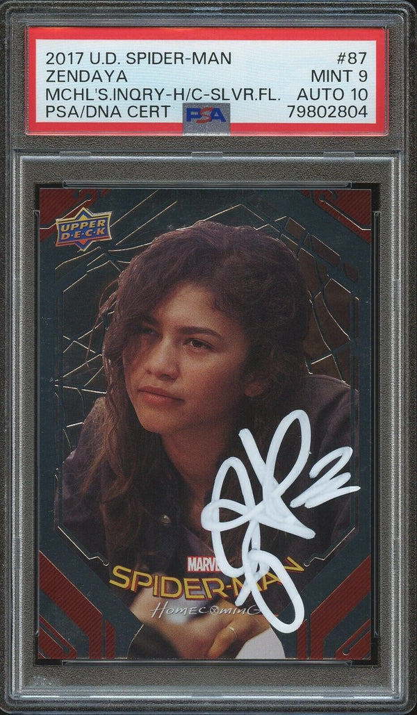 2017 U.D. Spider-Man #87 Zendaya Michelle’s Inquiry Silver Foil Auto PSA 9/10 Mint