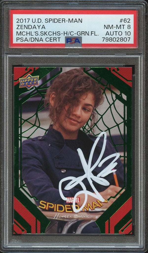 2017 U.D. Spider-Man #87 Zendaya Michelle’s Sketches Green Foil Auto PSA 8/10 NM